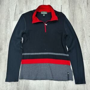 Ralph Lauren Active Waffle Knit Pullover Top XL Black Red Quarter Zip Preppy